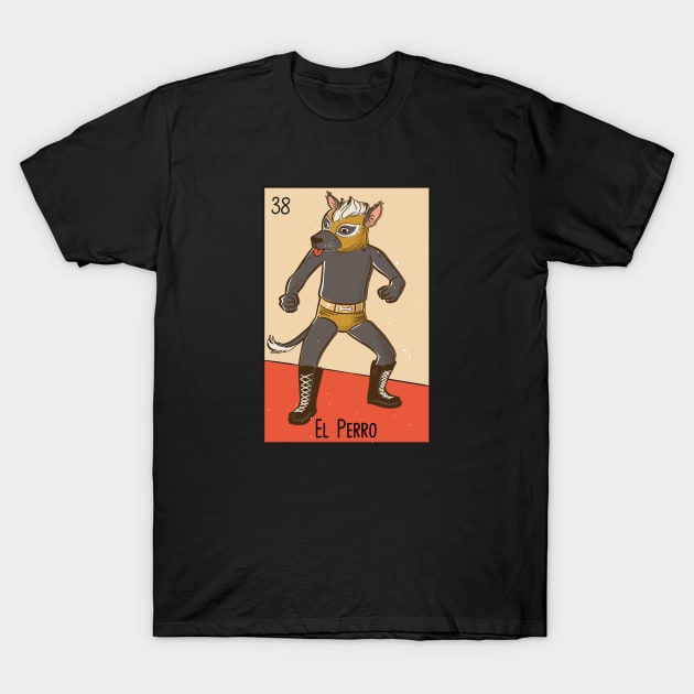 El Perro Mexicano // Mexican Luchador Dog Loteria Card T-Shirt by SLAG_Creative